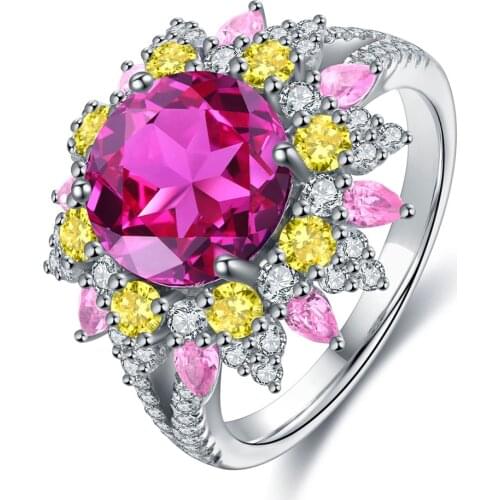 Anster Hot Selling 925 Sterling Silver Jewelry Round Shape Gemstone Lab Grown Pink Ruby Blue Sapphire Diamond Rings