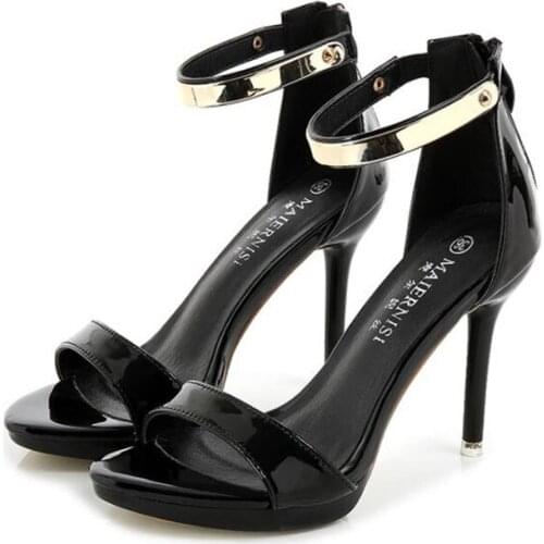 Classic High Heels Sandals Shoes Womens Suede/Pu Leather Peep-toe Stiletto Heel Ankle Strap Sandals Summer Female Shoes Size 44