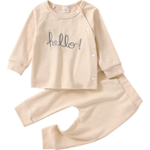 2021 0-24M Infant Baby Clothes Set HELLOW Letter Embroidery Long Sleeve Sweatshirt+Harem Pants Spring Fall Boys Girls 2pcs