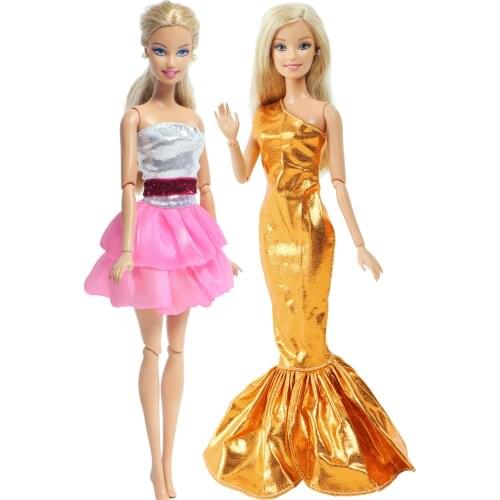 2 PCS/Set Handmade Doll Outfit Shiny Dress Party Wear Skirt Mini Gown Skirt Clothes for Barbie Doll 12'' Accessories Kids Toys