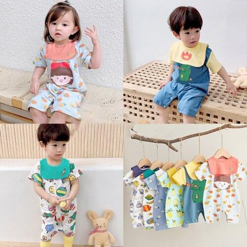 Newborn Baby Summer Short Sleeved Rompers Cotton Unisex Baby Cartoon Jumpsuit Boy Girl Climbing Clothes Pajamas For 0-2 years