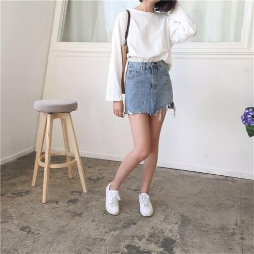 Summer sexy beauty high waist mini cowboy skirt women cowboy pencil skirt Slim waist retro leisure irregular edge denim skirt