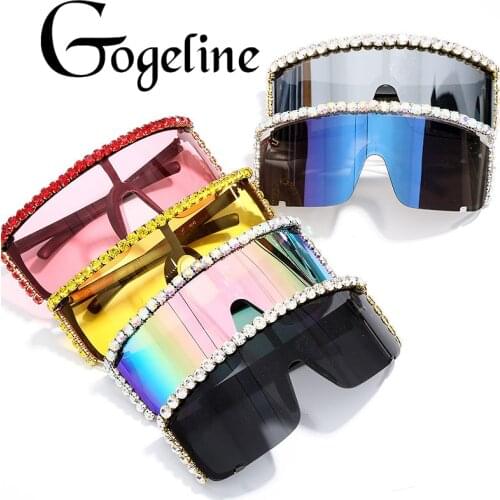 Diamond Fashion Gradient Sunglasses Women Men Brand Design Windproof Glasses UV400 Goggle Sun Glasses Big Frame Shades Mirror