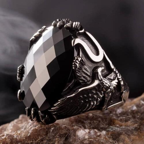 925 Sterling Silver Mens Ring with Zircon Stone and Eagle Design Eagle Ring for Men Zircon Stone Ring
