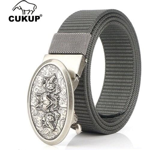 CUKUP Mens Unique Design Animals Pattern Buckles Metal Belts 3.5cm Width Quality Nylon Belts for Men Novelt Accessories CBFJ0169