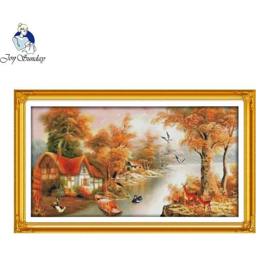 Joy Sunday With mountain and river chinese Stitch DIY Cross Stitch Sets For Embroidery Kits Stamped Counted Cross-Stitching