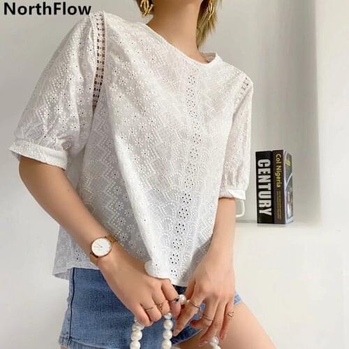 Northflow Blusas Blouse Mujer de moda O-neck Embroidery Solid Kimono Cascading Blouses Plus size Womens Tops