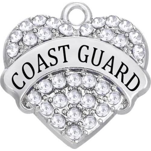 Wholesale 2016 White Crystal Heart Name Coast Guard Charm US Coast Guard Jewelry