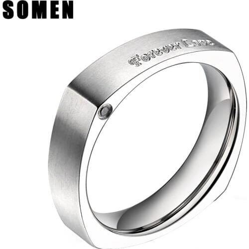 Punk Rock Retro Style Forever Love Engraved Square Ring Silver Color Titanium Women Engagement Wedding Rings Men Fashion Jewelry