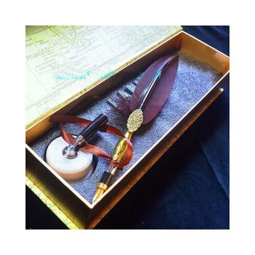 Nature Feather Quill Fountain Gift Pen Crimson Feather Pen