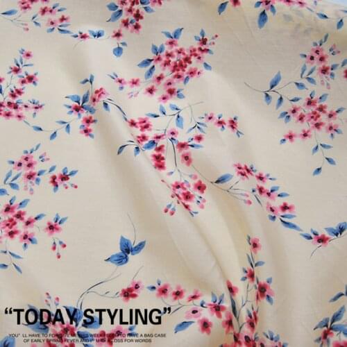 Silk Cotton Fabric Dress Large Wide Elegant Beige Bottom Flower clothing Cloth DIY Sewing Patchwork