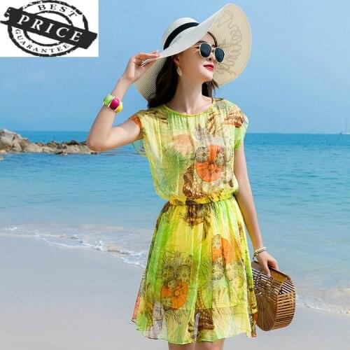Beach Real Silk Summer Dress Women Print Plus Size Dress Elegant Midi Party Dress Office Vestidos Verano 2021 LWL1aa2