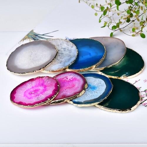Natural Agate Stone Edging Coaster Jewelry Display Board Healing Aura Kitchen Decoration Dinner Party Wedding Holiday Decoration