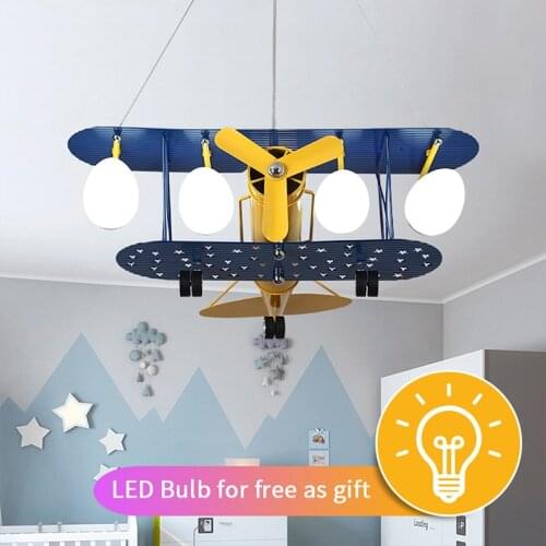 Modern Nordic Creativity Remote control Led Airplane Chandelier Cartoon Boys Hanging Lamp with Bulb for childrens room Bedroom