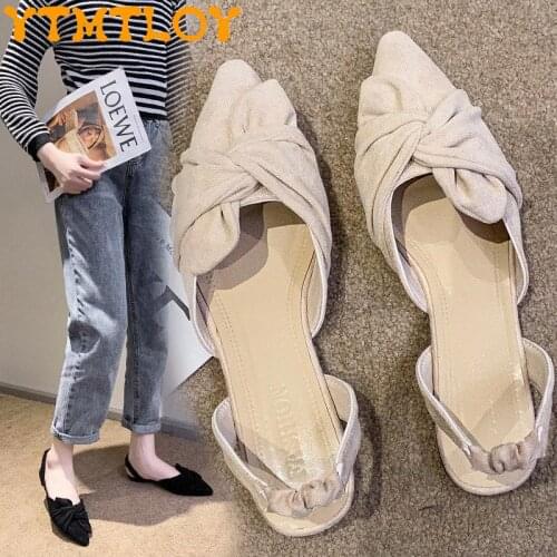 Pointed Shallow Mouth Thick Heel Sandals Women 2021 Spring And Summer New Korean Style Bow Temperament Baotou Trendy Shoes