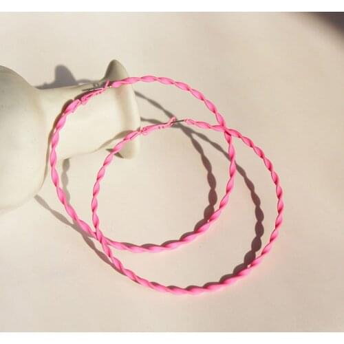 TARCLIY New Trendy Pink Twist Hoop Earring Simple Lovely Temperament Big Circle Earring Women Girls Party Jewelry Accessories