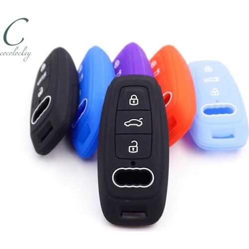 Cocolockey Key Fob Case Skin Fit for AUDI A6 A6L A7 A8 Smart Key Keyless Enter 3buttons For Silicone Car Key Cover 2019 2020 Car