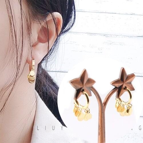 SUQI New Trendy stainless steel Simple stars Bells Tassel Hoop Earrings For Women gold Silver Color Bohemia Round Disc Earrings