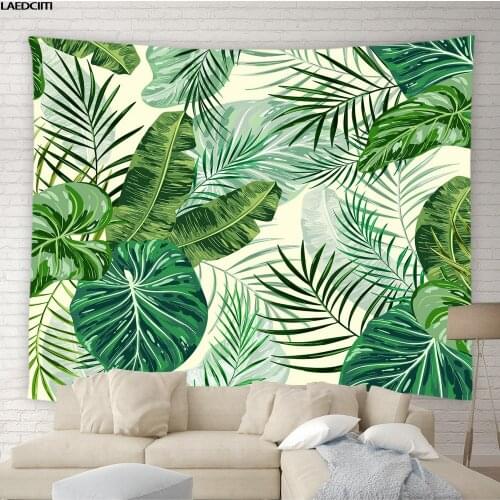 Tropical Green Plants Tapestry Bohemia Wall Hanging Palm Tree Leaf Banana Flamingo Animal Background Cloth Bedroom Home Decor
