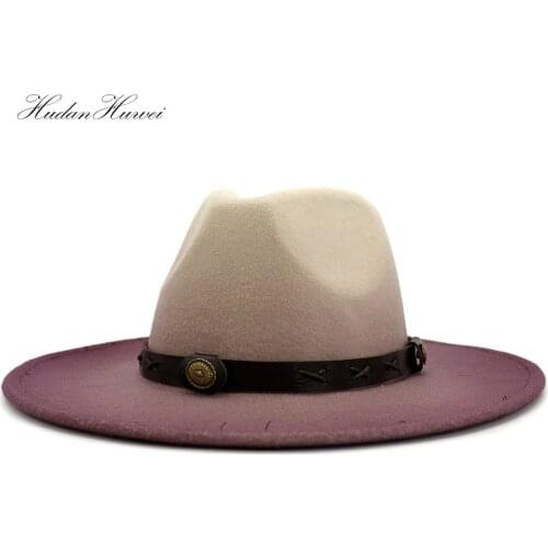 European American New Fashion Spray Paint Woolen Felt Fedora Jazz Panama Hat Wide Brim Women Men Hat