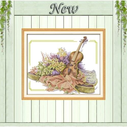 The violin and flowers decor painting counted print on canvas DMC 11CT 14CT kits DIY cross-stitching embroidery needlework Sets