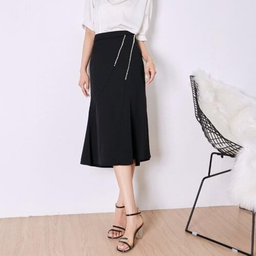 Office Skirts Womens Korean High Waisted Beaded Fishtail Skirt Women Summer 2021 Solid Slim Long Skirt Women