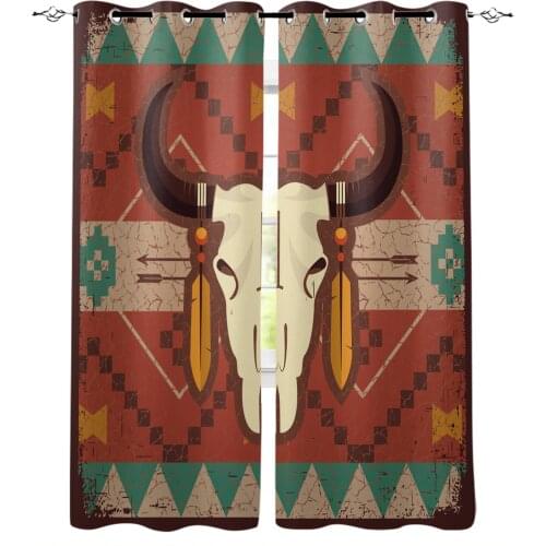 Indian Bull Skull Art Pattern Window Curtains Home Bedroom Decor Draperies Christmas Curtains Curtains for Living Room