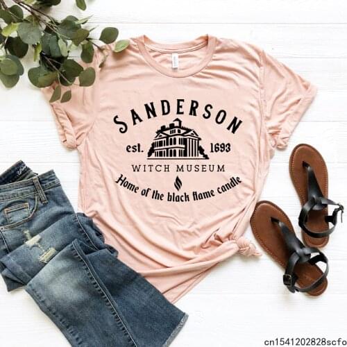 Sanderson Sister Tee Woman Tshirts Sanderson Witch Museum T-Shirt Black Flame Candle Shirt Halloween Summer Graphic T Shirts Top