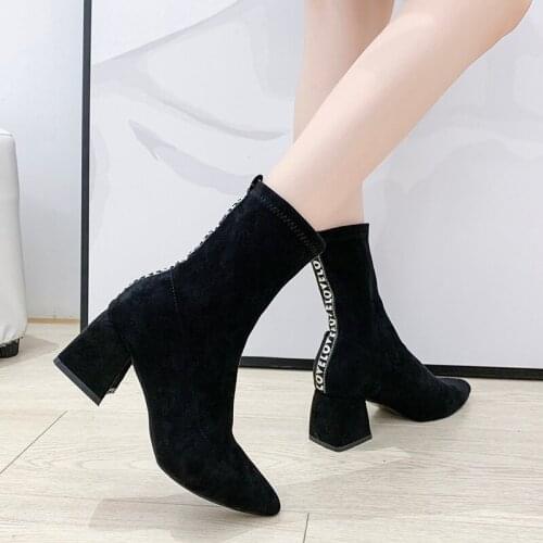 Women British style pointed thick heel boots 2019 autumn Womens shoes new fashion high with Chelsea boots net red shoes