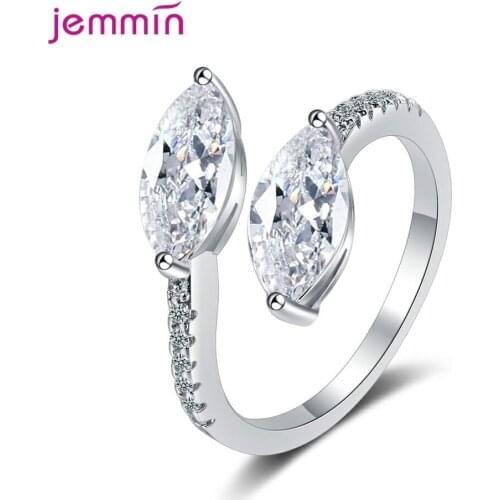 925 Sterling Silver Luxury Adjustable Wedding Engagement Rings For Women Girls CZ Cubic Zirconia Fashion Jewelry Wholesale