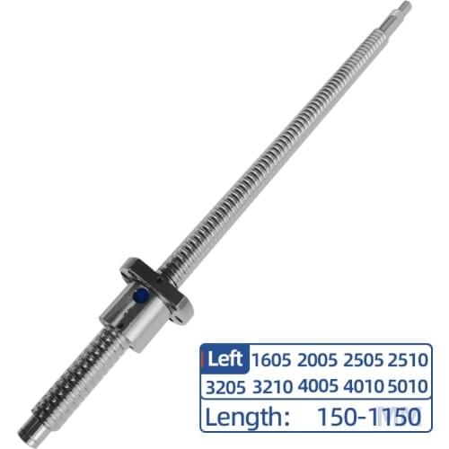 1PC Left-Handed Ball Screw 1605/2005/2505/2510/3205/3210/4005/4010/5010 length is 150-1150mm + Single Left-Handed Nut
