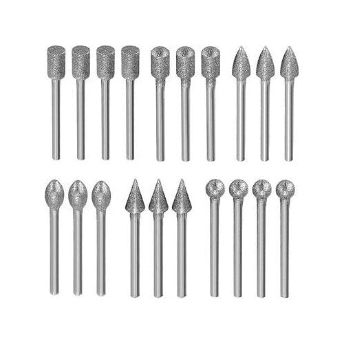 20Pcs 3mm Durable Shank Diamond Burr Bit Cut Engraving Carving Rotary Drill Bits H02