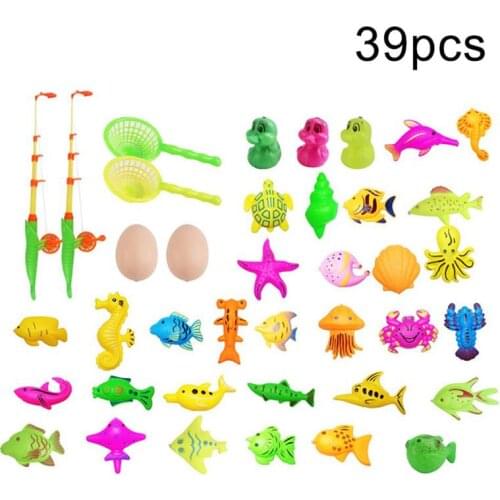 32/39pcs Children Boy Girl Fishing Toys Set Magnetic Fishing Parent-child interactive Game 3D Fish Rod Net Baby Water Bath Toys