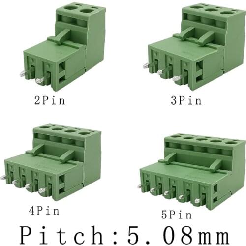 5/10Pair 2EDG 5.08 PCB Screw Terminal Blocks Connector 2EDG Pitch 5.08mm 2P 3P 4P 5Pin Straight Needle Pulg Socket 300V 10A