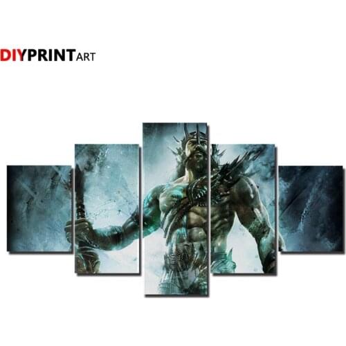 God of War Ascension Poseidon 5 Panel Modern Art Paintings Wall Decorations for Living Room A1938