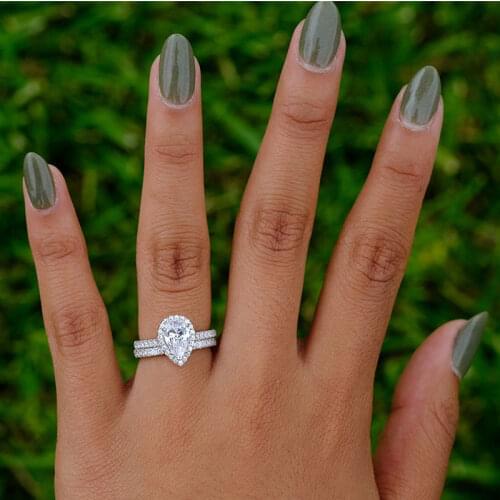 925 Sterling Silver Women Engagement Ring Eternity love drops zircon set Diamond jewelry ring Wedding Band Bridal Rings Jewelry