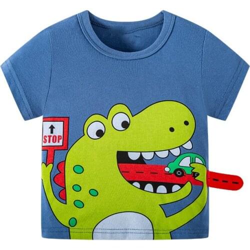 Bambino 2021 New Summer Tee for Boys 2-7 Years Dinosaur T Shirt of Children Top Clothes of School Kids 100% Cotton Clothing