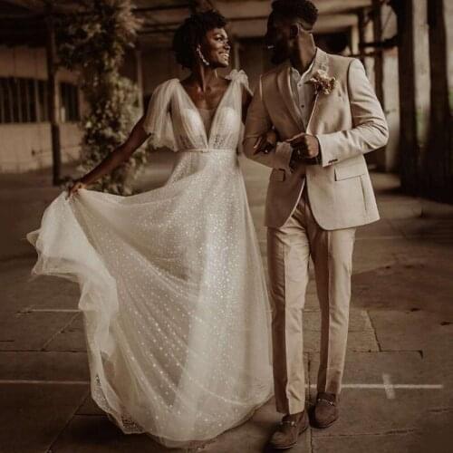 Eightree Sparky African Boho Wedding Dress 2021 Vintage Bride Dresses Sexy Pleated Cheap Wedding Gowns Vestido de Casamento