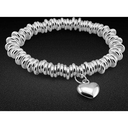 Punk Black Jewelry Fashion Charms 100%925 Sterling silver Bracelet For Women Polycyclic Stretch Heart Pendant Bangle Accessories