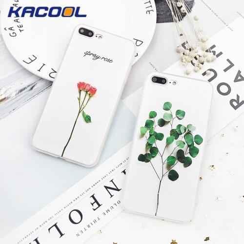 KACOOL Flower Patterned Phone Cases For iPhone 7 8 Plus Soft TPU Rubber Leaf Ultra Thin Plant Printing For iPhone 6 Plus 6s Plus