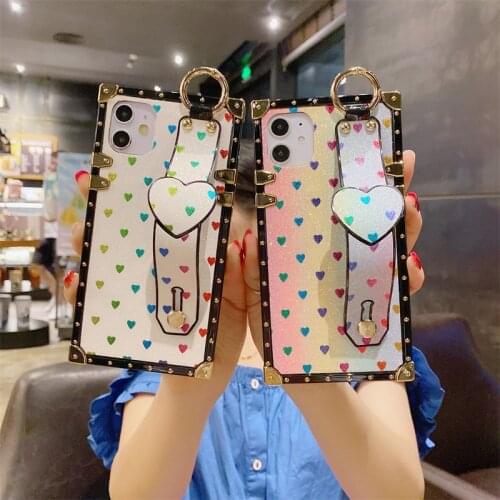 Luxury Glitter Cover Love Heart Square Case For iPhone X XS Max XR 11 12 Pro 7 8 Plus 11 12 SE 2020 11 12 Pro MAX Back Cover