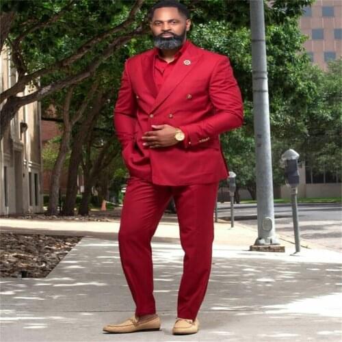 Black/Red Men Blazer 2 Piece Groom Tuxedos For Wedding Formal Prom Suit (Jacket+Pants) Chic Streetwear Custom Made