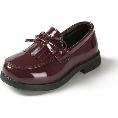 CUZULLAA Kids Tassels Patent Leather Shoes For Girls Butterfly-Knot Shoes Children Classic Slip-On Shoes Size 26-36