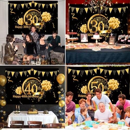 Black/Gold 30 40 Years Party Happy 30th 40th 50th Birthday Party Decor Adult Decor Garland 30 40 50 Birthday Party Supplies