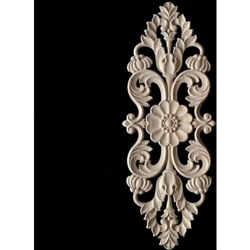Flower Carving Natural Wood Appliques for Furniture Cabinet Unpainted Wooden Mouldings Decal Decorative Figurines Craft