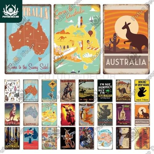 Putuo Decor Australia Metal Sign Plaque Metal Vintage Poster Tin Sign Decoration for Bar Club House Living Room Wall Home Decor