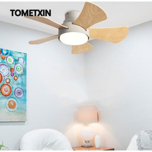 32 inch DC wood Childrens room ceiling fan lamp with lights remote control living room dining room kitchen Nordic wooden fans