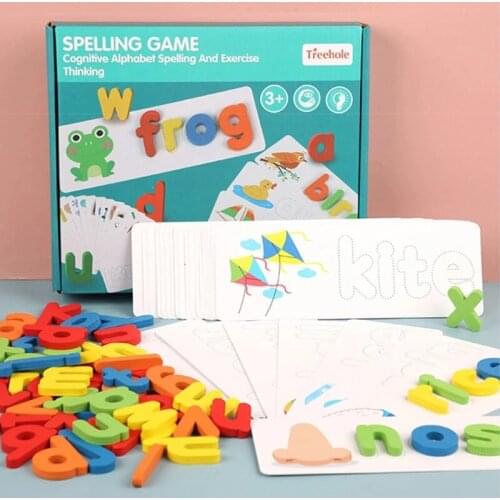 Montessori Children Puzzle Wooden Spelling Word Letter Games Kindergarten Teaching Aids Baby English Learning Educational Toys