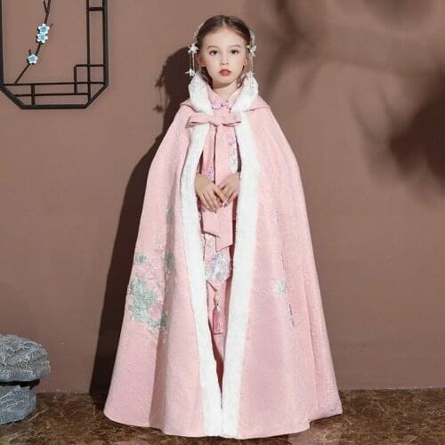 Hanfu Cape Embroidery Long Cloak Chinese Children Ancient Mantle Kids Wear 6Colors New 2021