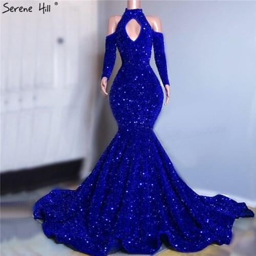Long Royal Blue Prom Dress Sparkly Glitter Sequin Sexy Top African Girl Mermaid Prom Dresses 2020 New Arrival LA70453